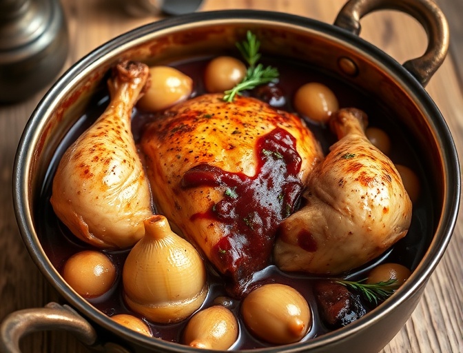 Coq au Vin de Bourgogne, restaurant Le Jardin Doré, Paris 3e arrondissement, Chef Antoine Dubois
